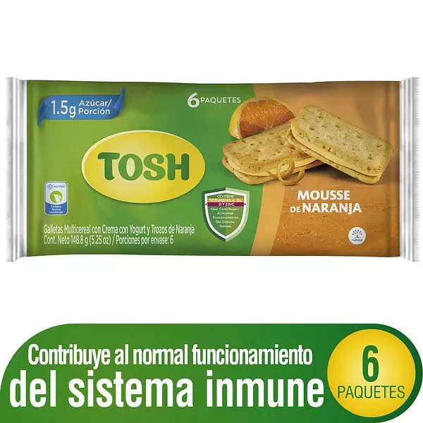 Galletas Tosh Sandwich Mousse De Naranja Bolsa X 6 Unidades