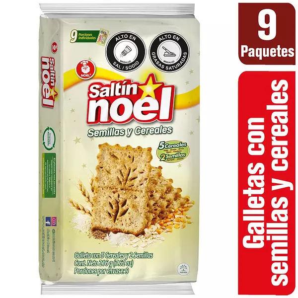 Galleta Saltín Noel Semillas Y Cereales X 9 Paquetes 216 Gr