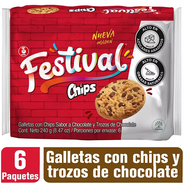 Galleta Festival Chips Bolsa 6 Unidades X4 Galletas X240 Gr