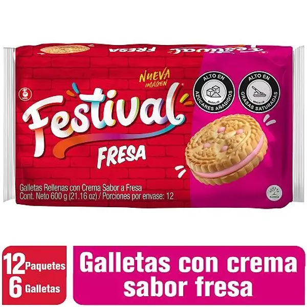 Galletas Festival Fresa 12 Paquetes X6 Galletas 600 Gr