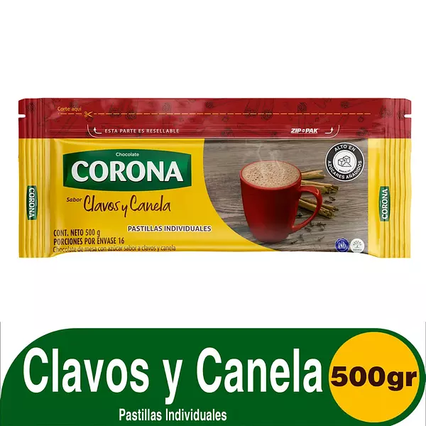 Chocolate Corona Clavos Y Canela X 16 Pastillas 500 Gr