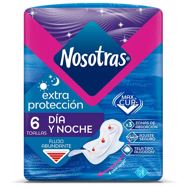 Toallas Nosotras Extra Protección Dia Y Noche X6 Unidades