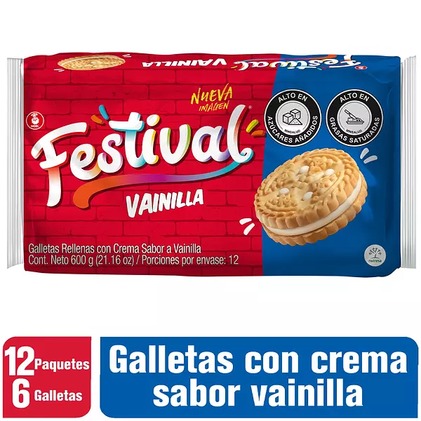 Galletas Festival Vainilla 12 Unidades X600g