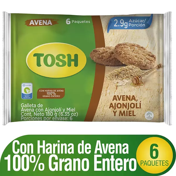 Galletas Tosh Avena Miel Ajonjolí 6 Unidades X180g