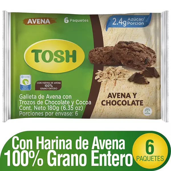 Galletas Tosh Avena Chocolate 6 Unidades X180 Gr