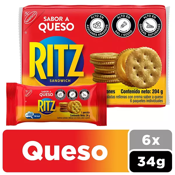 Galletas Saladas Ritz Rellenas Queso X6und X204g