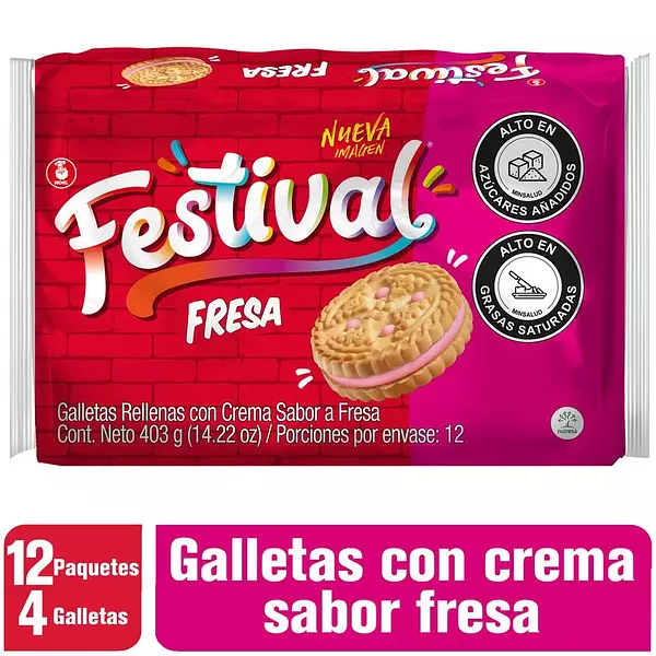 Galleta Festival Fresa 12 Paquetes X403g