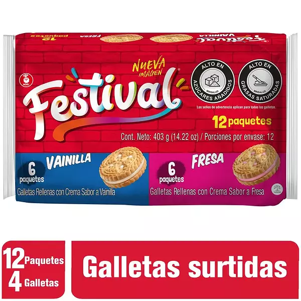 Galleta Festival Vainilla/Fresa 12 Unidades X403g