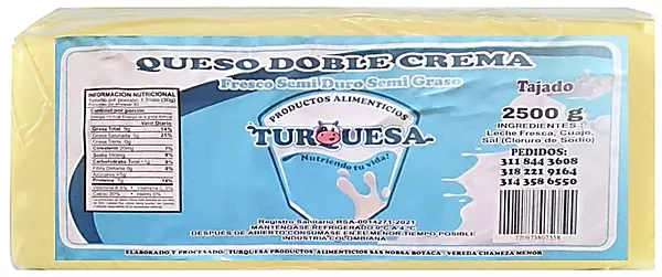 Queso Turquesa Doble Crema Tajado X 2500 Gr