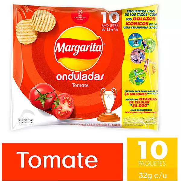 Papas Onduladas Tomate Margarita 10 Unidades X 32g C/U