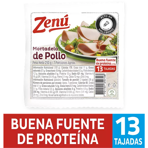 Mortadela De Pollo Zenú X250g