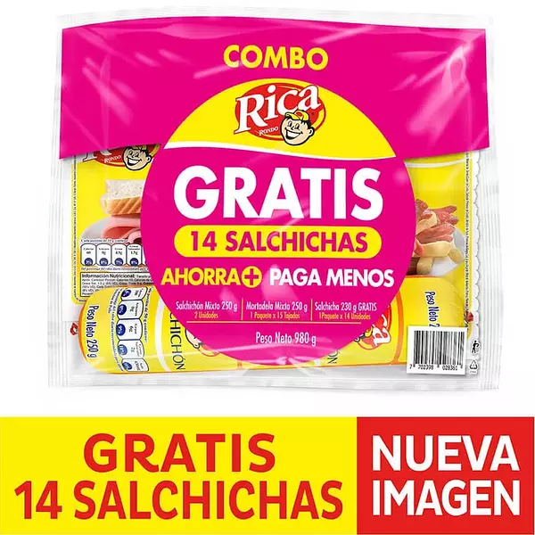 Combo Salchichón 250 G X2 + Mortadela 250 Gratis Salchichas