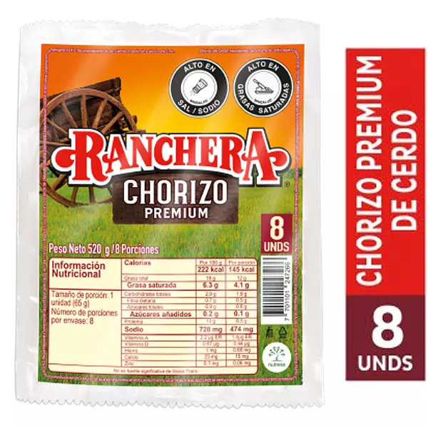 Chorizo Ranchera Premium 8 Unidades 520g