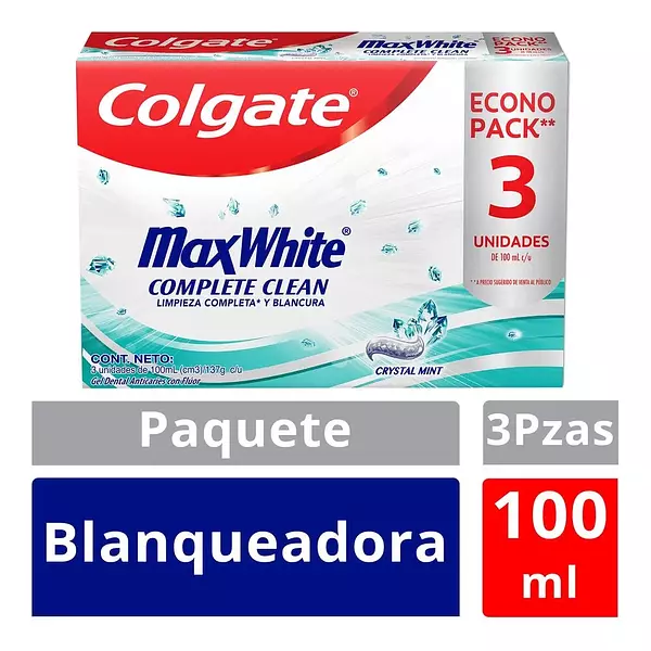 Crema Dental Colgate Max White Complete Clean 3 Unds X100ml