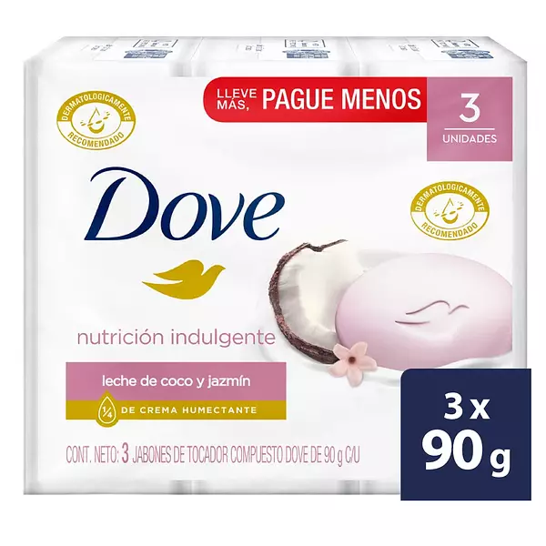 Jabón Dove Leche De Coco Y Jazmín 3 Unidades