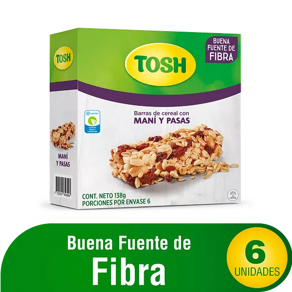 Barras De Cereal Maní Y Pasas Tosh 138g