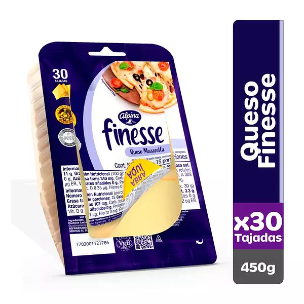 Queso Mozarella Finesse 30 Tajadas X450g