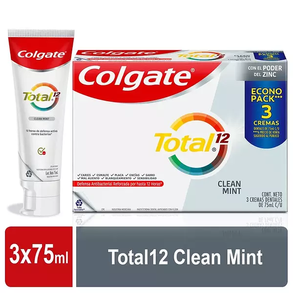 Crema Dental Colgate Total 12 Clean Mint 75 Ml X3 Unds