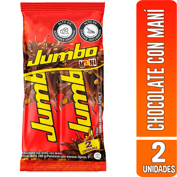 Chocolatina Jumbo Maní 2 Unidades 200g