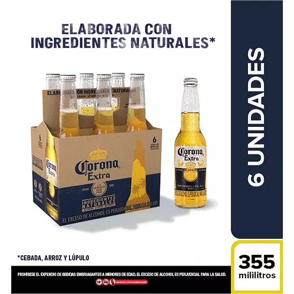 Cerveza Corona Botella 6 Unidades X355ml C/U